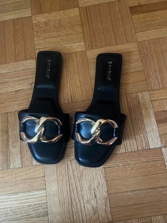 BAMBOO Shoes - Bamboo Black Slides with Gold Accent 7